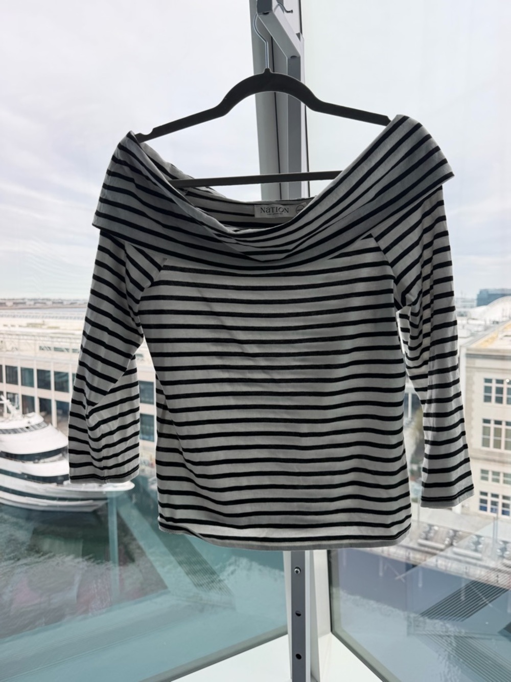 Nation LTD Black & White Striped Boatneck Top